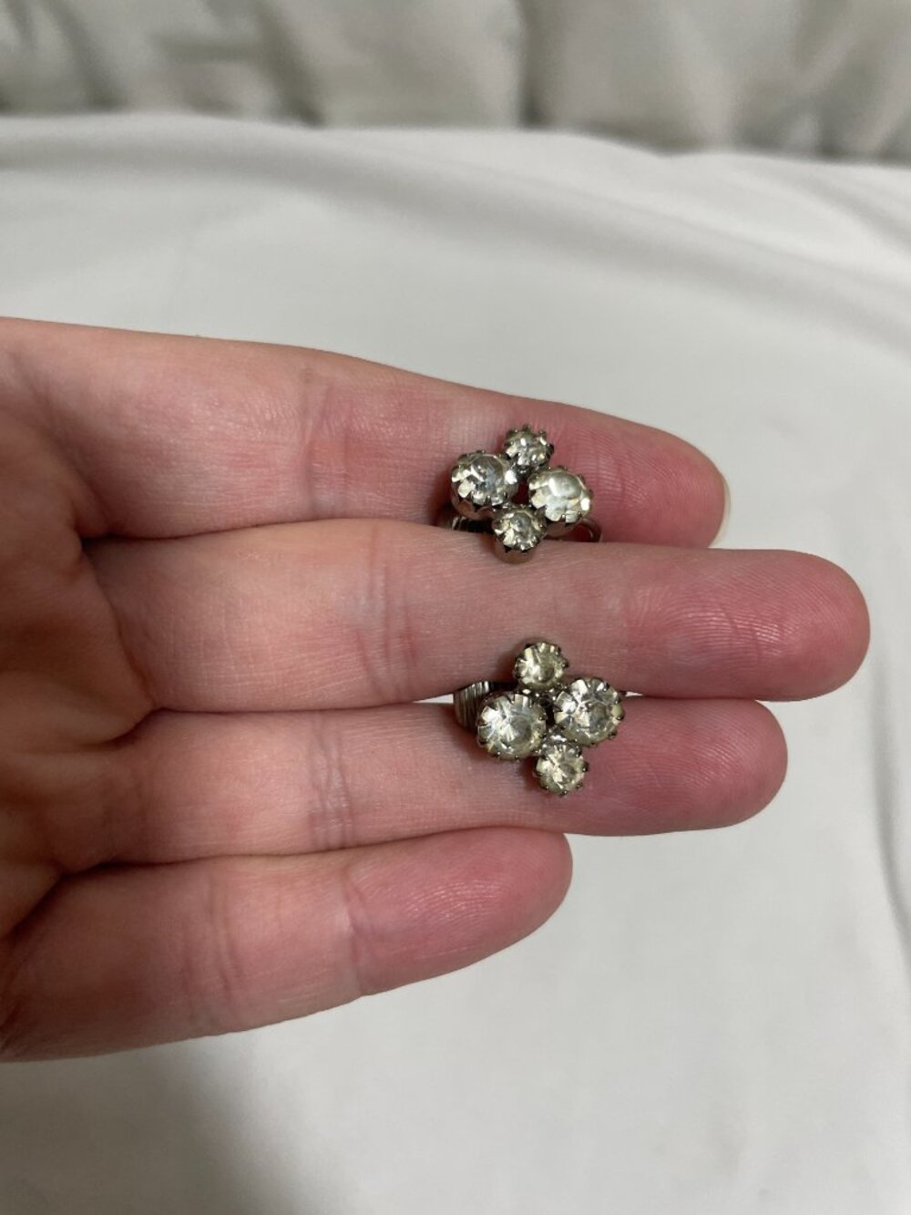 Silver Tone Clear Rhinestone Cluster Earrings Omega Back Pierced